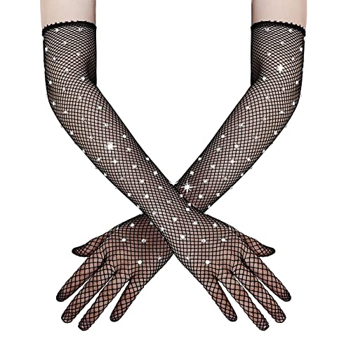 Faxianther 1920er Stil Retro Handschuhe Damen Lange Abendhandschuhe Sexy Handschuhe glitzern Diamant Opernhandschuhe Tanzhandschuhe Braut Tanz Verkleidung Handschuhe für Hochzeit Braut Oper Party von Faxianther