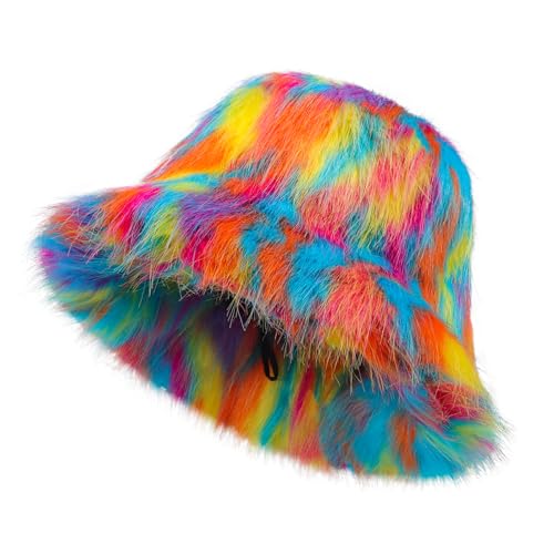 Fischerhüte Damen Winter Plüsch Wintermütze Winter Warm Weich Fuzzy Eimer Hut Plüsch Fischer Mütze Flauschige Bucket Hat Warme Anglerhut Niedlicher Flut Flat Top Hüte für Frauen Männer von Faxianther