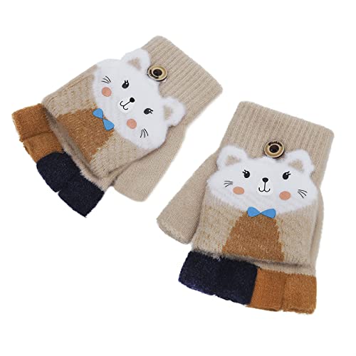 Herbst Winter Baby Warme Kinder Fingerlose Handschuhe - Kleinkind Strickhandschuhe Mit Klappe Halbfinger Mit Flip - Winterhandschuhe Thermo 1-5 Jahre Mädchen von Faxianther