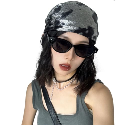 Kunstleder Kopftuch für Frauen Bandana damen Einfarbig Vintage-Look Kopfbedeckung Haarbänder Dreieck Kopftücher Glitzer Hip Hop Turban Cap Hair Wraps Kopfschmuck (Silber) von Faxianther
