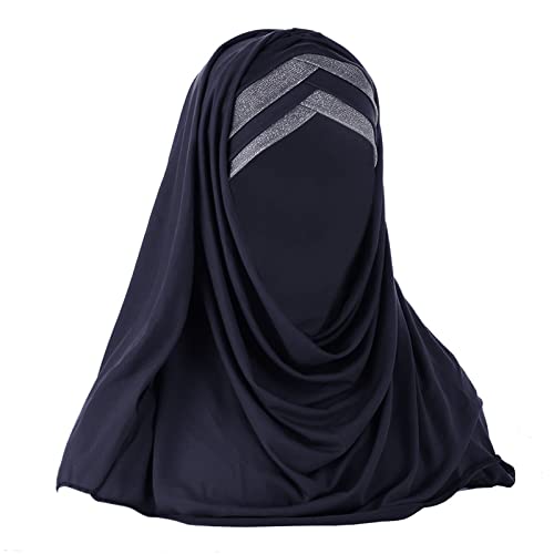 Muslim Hijab moden weiche Chiffon Glitzert Kopftuch für Damen Fraue Schönes Beanie Mützen Islamic Arab Wrap Schal Turban Hut Einfarbig Vollständige Kopfbedeckung von Faxianther