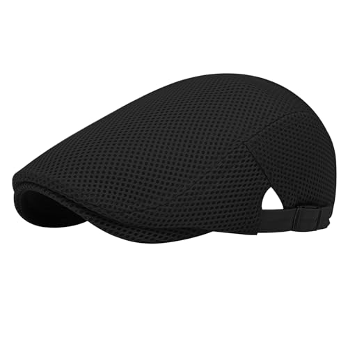 Schiebermütze Herren Barret Cap Flat Cap Sommer dünn Mesh Schirmmütze Golfermütze Atmungsaktive Baskenmütze Sonnenhut Sommer Hut Kappe Flatcap Verstellbar Sportmütze Gatsby Newsboy Hut (Schwarz) von Faxianther