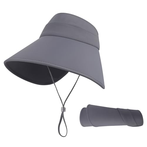 Sun Visor Hüte für Damen Sonnenhut mit großer Krempe Faltbare Visor Cap Einstellbar Aufbewahrt Strand Hut UPF 50+ Sommerhut Abnehmbar Atmungsaktiv Frauenhut Schirmmütze für Reisen Camping Golf von Faxianther