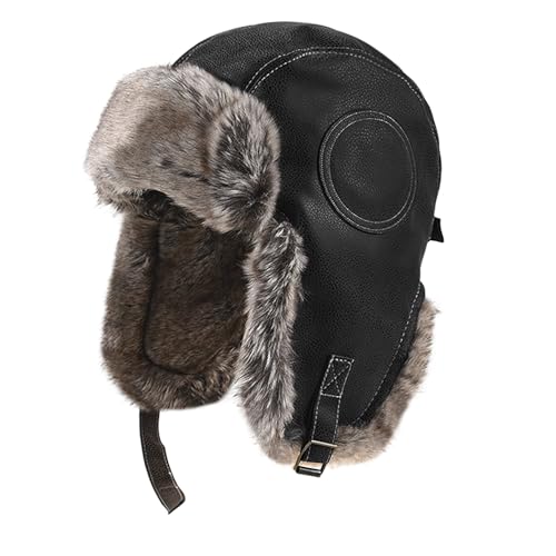 Unisex Fliegermütze Warme Kunstleder Fliegermütze Wildleder Winddicht Trappermütze Kunstfell Russische Mütze Wintermütze mit Ohrenklappen Verstellbarer Bomber Hut Fellmütze von Faxianther