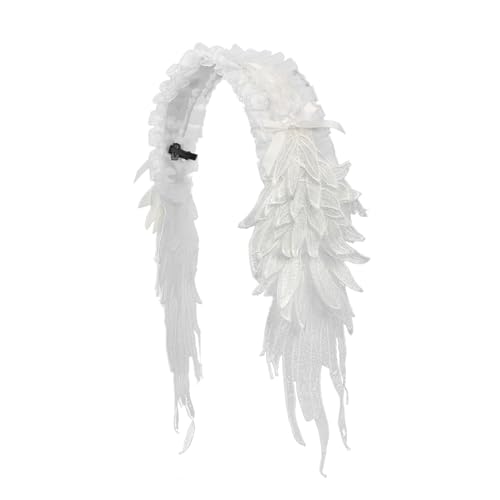 Vintage gothic Spitzen Lolita Haarband mit Flügeldesign Headband Mädchen Halloween Stirnband Steampunk Haarschmuck Kopfband Frauen Rüschen Spitze Cosplay Kopfbedeckung (Weiß) von Faxianther