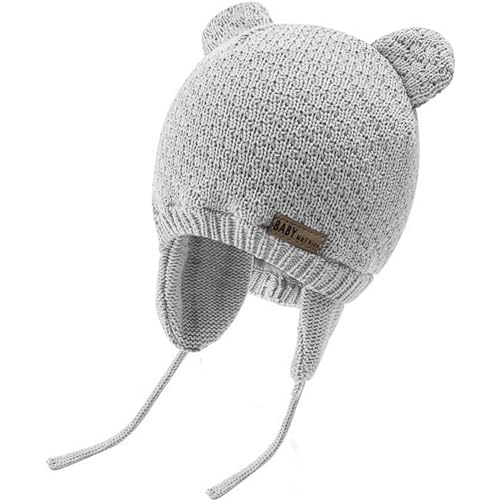 Herbst wintermütze baby Beanie - Unisex Baby Mütze Wintermütze mit Ohrenschutz und Bärenmuster - Warme Strickmütze für Jungen und Mädchen Süßer Bär Kleinkind Earflap Warm für Herbst Wintermütze von FayTun