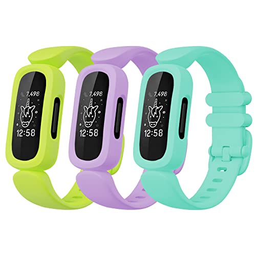Faychey Kompatibel mit Fitbit Ace 3 Armband für Kinder ab 6 Jahren, niedliches buntes Sportarmband aus Silikonkautschuk, verstellbar, wasserdicht, kompatibel mit Fitbit Ace 3 für Mädchen und Jungen von Faychey