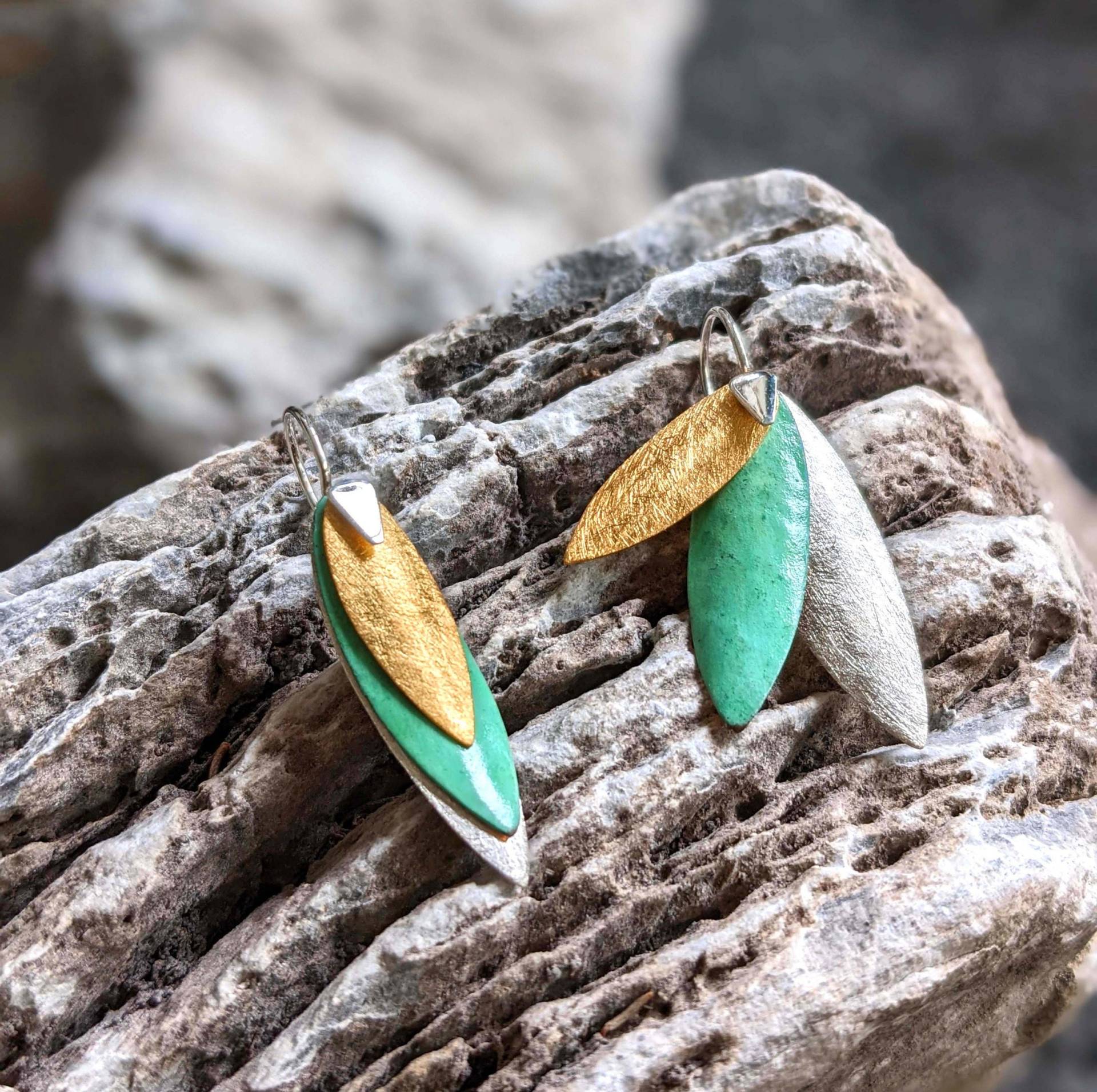 Türkis Blatt Ohrringe, Boho Blattgold Grüne Tropfen Handgemachter Schmuck, Geschenke Für Sie von FayeLeReveur