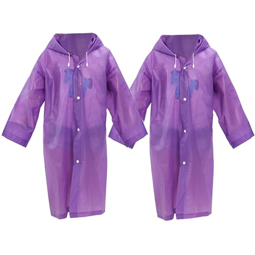 Fayemint 2 Stück Kinder Wasserdicht Regenponcho, EVA Regenponcho, Regenponcho mit Kapuze, Wiederverwendbar, für Outdoor-Radfahren, Camping, Reisen, Angeln (Lila) von Fayemint