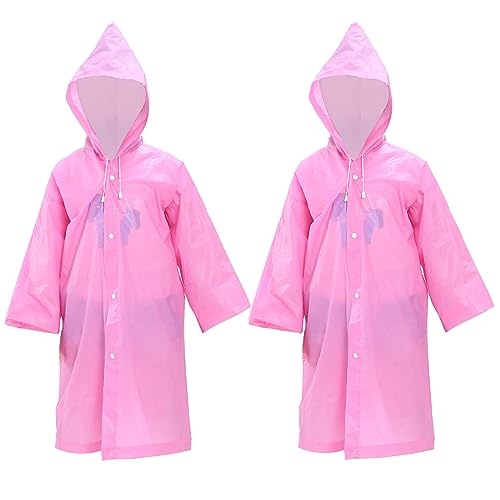 Fayemint 2 Stück Kinder Wasserdicht Regenponcho, EVA Regenponcho, Regenponcho mit Kapuze, Wiederverwendbar, für Outdoor-Radfahren, Camping, Reisen, Angeln (Rosa) von Fayemint