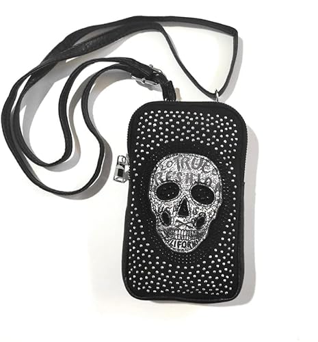 Kleine Damentasche mit Nieten - Schwarze Gothic-Punk-Umhängetasche - Mexikanische Totenkopf-Rock-Damentasche - Tasche im Biker-Stil - Originelle Geschenke für Frauen (Mini Negro) von Faylinn