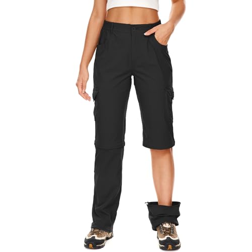Damen-Wanderhose, wandelbar, leicht, schnell trocknend, mit Reißverschluss, Safari-Angelhose, Schwarz , 36 von Faysfad