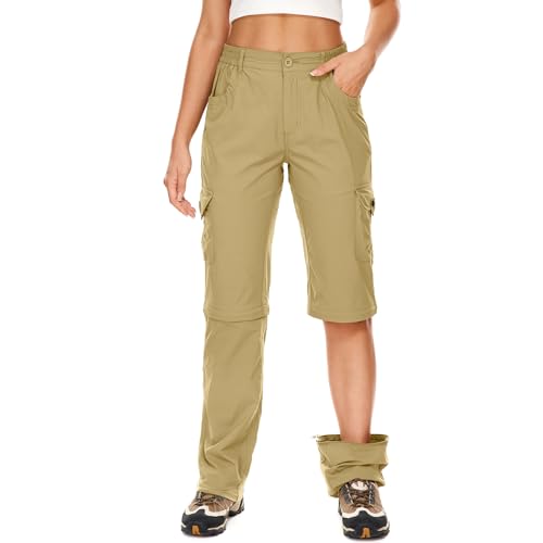 Damen-Wanderhose, wandelbar, leicht, schnell trocknend, mit Reißverschluss, Safari-Angelhose, khaki, 36 von Faysfad