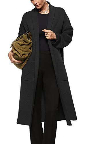 Damen Langarm Maxi Cardigan Open Front Oversized Strickpullover Mantel Casual Revers Warm Mantel mit Taschen, Schwarz, Klein von Fazortev