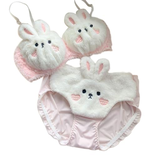 Fazvncv Reizendes Plüsch-BH-Slip-Set für Damen, lustiger Bär, BH, Höschen, Set, Cartoon-Plüsch-Unterwäsche, weiche Studenten-Dessous-Set von Fazvncv