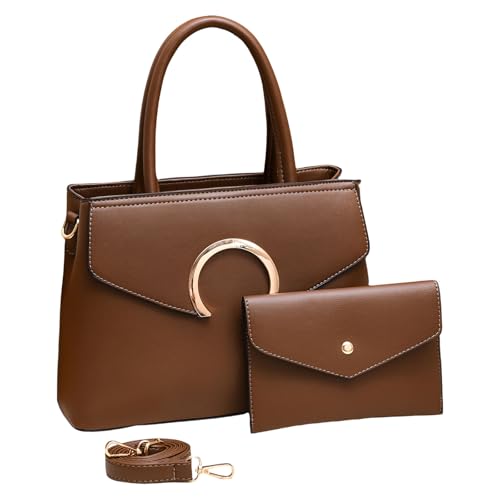 Fazvncv Retro-Handtaschen für Damen, Geldbörsen, strukturiertes PU-Leder, Umhängetaschen, 2-teiliges Set, braun, One Size Fazvncv Retro-Handtaschen für Damen, Geldbörsen, strukturiertes PU-Leder, Umhängetaschen, 2-teiliges Set, braun, One Size von Fazvncv