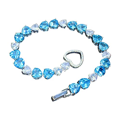 Fazvncv Simulation für Blautopas-Armbänder, Kette, Damenarmbänder, luxuriöses Herz, Meerblau, Party-Schmuck, Herzperlen für Frauen Fazvncv Simulation für Blautopas-Armbänder, Kette, Damenarmbänder, luxuriöses Herz, Meerblau, Party-Schmuck, Herzperlen für Frauen von Fazvncv