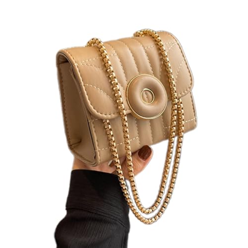 Fazvncv Stilvolle Umhängetasche mit Kette für Damen, gesteppte Umhängetasche, Handtasche mit umwandelbarem Riemen, gesteppte Klappe mit Riemen, trendiger Crossbody, khaki, One Size von Fazvncv