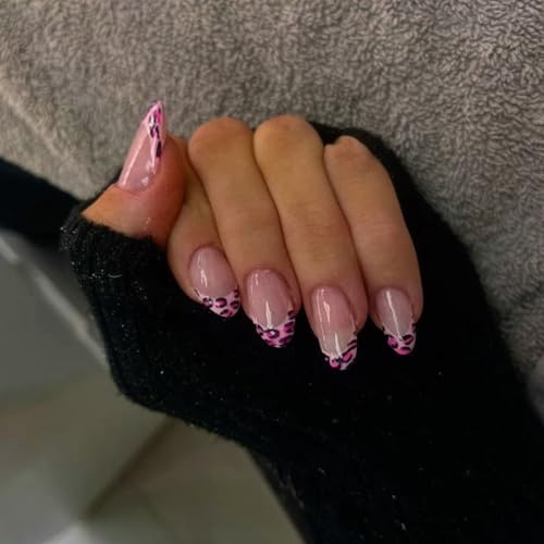 French Tips Kunstnägel zum Aufdrücken, Mandelform, Kunstnägel, volle Abdeckung, Acrylkleber für Frauen, 12 Größen, Design von Fazvncv