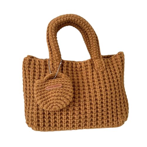 Handgefertigte Handtasche aus weichem Garn, praktische Strickhandtasche, stilvolle Handtasche mit Tragegriff oben, für jedes Outfit modisches Accessoire für Damen, B, One Size von Fazvncv