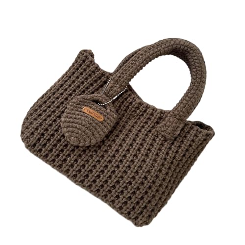 Handgefertigte Handtasche aus weichem Garn, praktische Strickhandtasche, stilvolle Handtasche mit Tragegriff oben, für jedes Outfit modisches Accessoire für Damen, Kaffeebraun, One Size von Fazvncv