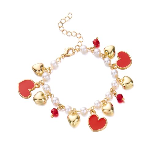 Schöner Modeschmuck für Frauen mit Erdbeer-Kirschen, Herz und Perlen, süßer Stil, as shown, Metalllegierung von Fazvncv