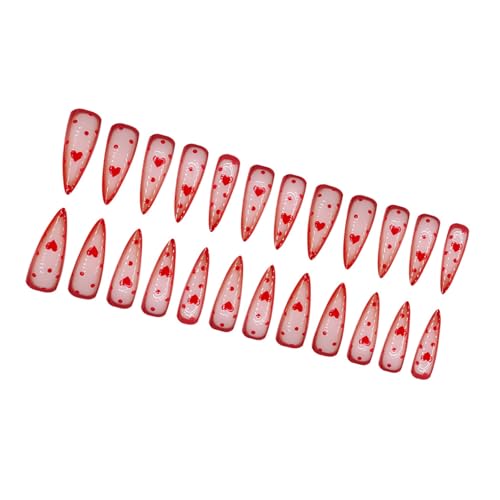 Stilettos Mandel Press on Nails Valentine French Fake Nails Acryl Künstliche Nägel Kleber auf Nägel Frauen von Fazvncv