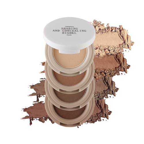 Stapelbare Make-up-Palette, 4-in-1 Reise-Rouge, Lidschatten, Kontur und Highlighter, kompaktes mehrschichtiges Kosmetik-Set für Gesicht, Augen und Wangen, tragbar und vielseitig, 4 x 3 cm von Fbinys