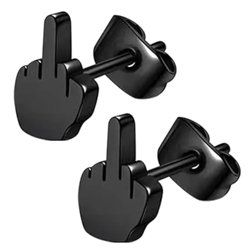 2er-Set Edelstahl-Ohrstecker Mittelfinger Stretch-Ohrringe Silber Gold Schwarz Punk Biker Damen Herren von Fc'Noqgn