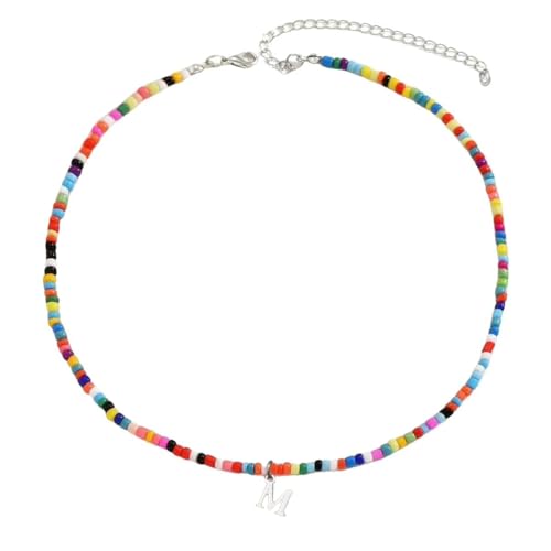 Bunte Perlenkette mit Buchstaben für Mädchen, Frauen - Handgemachte Perlenkette Ästhetische Alphabet-Kette Personalisierter Bohème Kettenschmuck für Frauen Geburtstagsgeschenk für Teenager-Mädchen von Fc'Noqgn