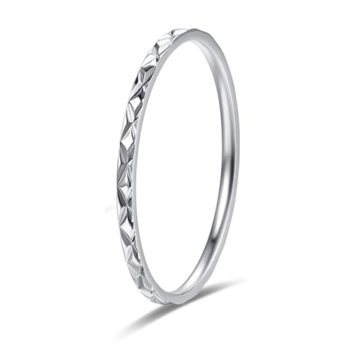 Damen Mädchen Silber Ring, Silber Ring Band, 1mm Geometrische Diamantschliff Oberfläche Engagement Versprechen Finger Ring, Größe 57 von Fc'Noqgn