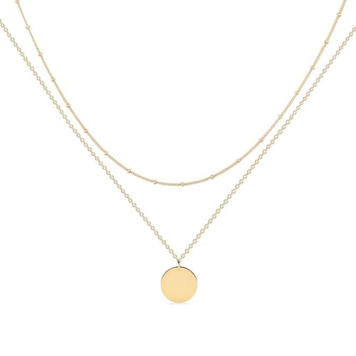 Fc'Noqgn Geschichtete Damen-Halskette mit Anhänger Damen personalisierte Kette Gold und Silber Damen zarte mehrreihige Halskette Anti-Allergie Goldkette Modeschmuck für Frauen und Mädchen (Gold) von Fc'Noqgn