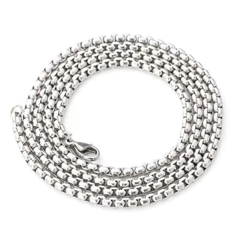 Fc'Noqgn Herren Damen Edelstahl Silber Box Kette Link Halskette, Silber Box Halskette von Fc'Noqgn