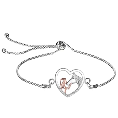 Fc'Noqgn Mädchen und Pferd Halskette Silber Herz Anhänger Halskette Geschenke für Mädchen Frauen Freundin Frau Mutter Tochter Pferdeliebhaber von Fc'Noqgn