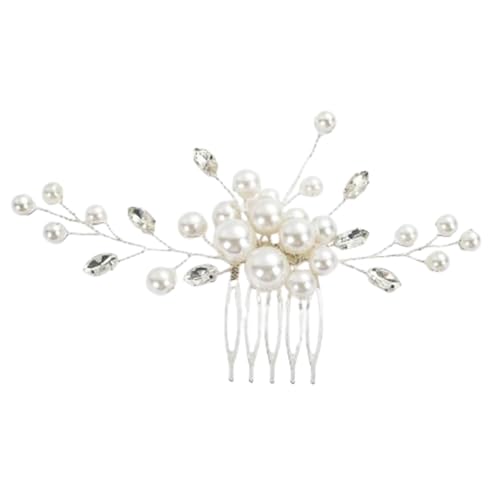 Perlengrab Diamant-Haarkamm Seite,Brautschmuck,Brautkopfschmuck Hochzeit Haarspangen Kristall-Haarspangen,Perlen-Braut-Haar-Accessoires - Silber von Fc'Noqgn