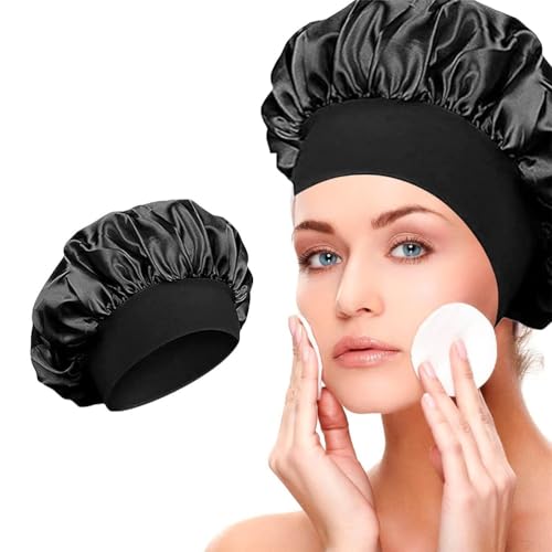 Fc'Noqgn Satin Bonnet Nachtschlafmütze, Seidenlocken Atmungsaktive Seidenschlafmütze, Doppellagige Nachtmütze, Verstellbare Schlafmütze, für Frauen und Mädchen von Fc'Noqgn