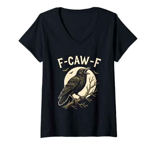Damen FcawF Lustiger Rabe Halloween F Caw F Gruselig Gruselig Gothic T-Shirt mit V-Ausschnitt Damen FcawF Lustiger Rabe Halloween F Caw F Gruselig Gruselig Gothic T-Shirt mit V-Ausschnitt von FcawF Funny Raven Halloween F Caw F