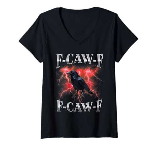Damen F-caw-f Schwarze Krähe Schwarzer Vogel Rabe Gothic Bootleg T-Shirt mit V-Ausschnitt von Fcawf Lustiger Sarkastischer Humor Für Erwachsene