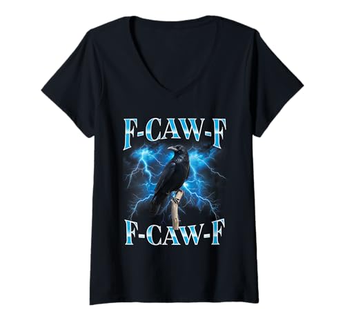 Damen F-caw-f Schwarze Krähe Schwarzer Vogel Rabe Gothic Bootleg T-Shirt mit V-Ausschnitt von Fcawf Lustiger Sarkastischer Humor Für Erwachsene