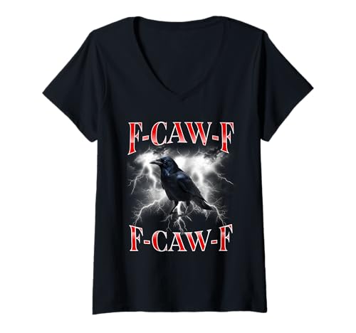 Damen F-caw-f Schwarze Krähe Schwarzer Vogel Rabe Gothic Bootleg T-Shirt mit V-Ausschnitt von Fcawf Lustiger Sarkastischer Humor Für Erwachsene