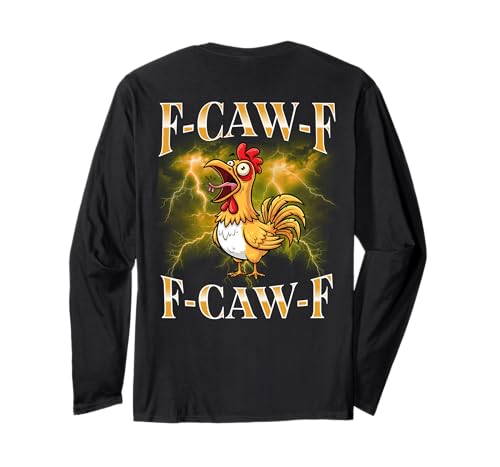F-caw-f Black Chicken Lustige Cartoon Bootleg Erwachsene Langarmshirt von Fcawf Lustiger Sarkastischer Humor Für Erwachsene