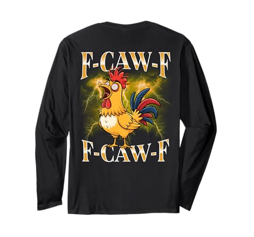 F-caw-f Black Chicken Lustige Cartoon Bootleg Erwachsene Langarmshirt von Fcawf Lustiger Sarkastischer Humor Für Erwachsene