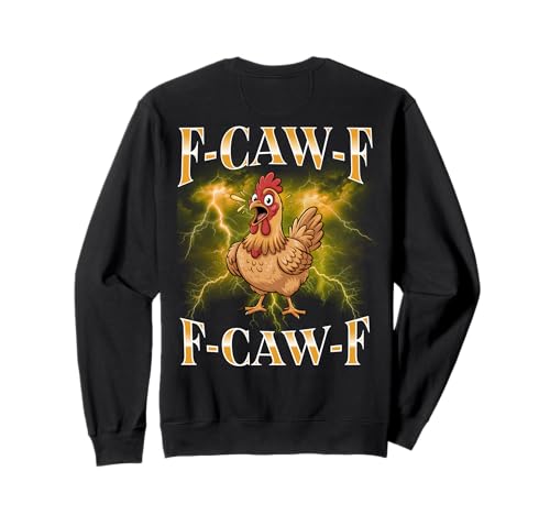 F-caw-f Black Chicken Lustige Cartoon Bootleg Erwachsene Sweatshirt von Fcawf Lustiger Sarkastischer Humor Für Erwachsene