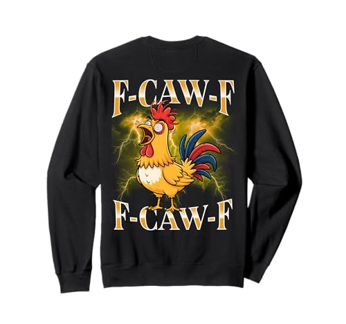 F-caw-f Black Chicken Lustige Cartoon Bootleg Erwachsene Sweatshirt von Fcawf Lustiger Sarkastischer Humor Für Erwachsene