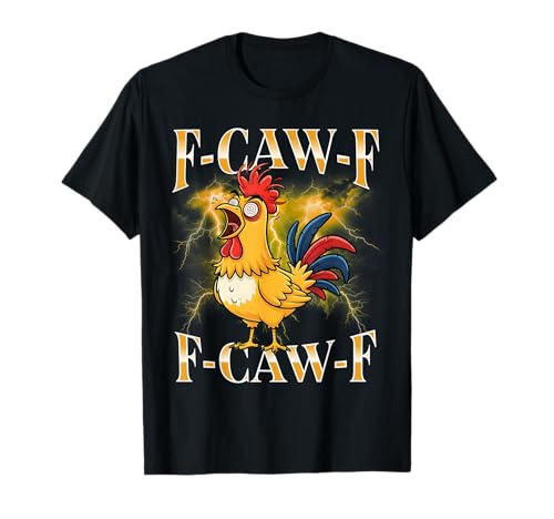 F-caw-f Black Chicken Lustige Cartoon Bootleg Erwachsene T-Shirt von Fcawf Lustiger Sarkastischer Humor Für Erwachsene