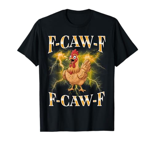 F-caw-f Black Chicken Lustige Cartoon Bootleg Erwachsene T-Shirt von Fcawf Lustiger Sarkastischer Humor Für Erwachsene