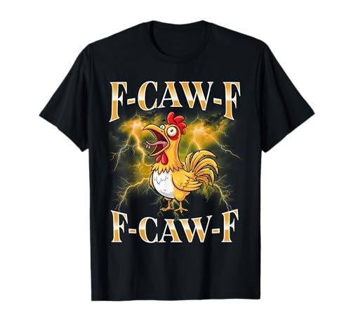 F-caw-f Black Chicken Lustige Cartoon Bootleg Erwachsene T-Shirt von Fcawf Lustiger Sarkastischer Humor Für Erwachsene