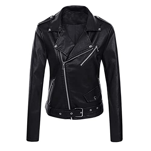 Fccrian Bikerjacke Damen Leder Echt, Motorradjacke Damen Leder Mit Protektoren Bikerjacke Elegant Echtlederjacke Sommer Lederjacke Dünn Lederjacken Große Größen Kurz-Ledermantel/Blouson/Sommerjacke von Fccrian