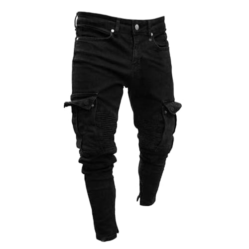 Fccrian Herren Distressed Biker Jeans Herren Ripped Fit Denim Pants Hose 501 Regular Fit Herren, Schwarz , 3XL von Fccrian