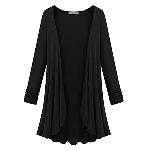 Lange Strickjacken für Damen, Damen, Sommer, leicht, einfarbig, V-Ausschnitt, Strickpullover, bequem, Lounge-Häkel-Top, lässig, Urlaub, Überwurf, weicher Komfort, Bolero, Shrugs, Schwarz , 52 von Fccrian